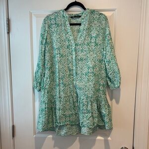 Zara Mint and White Floral Long Sleeve Dress